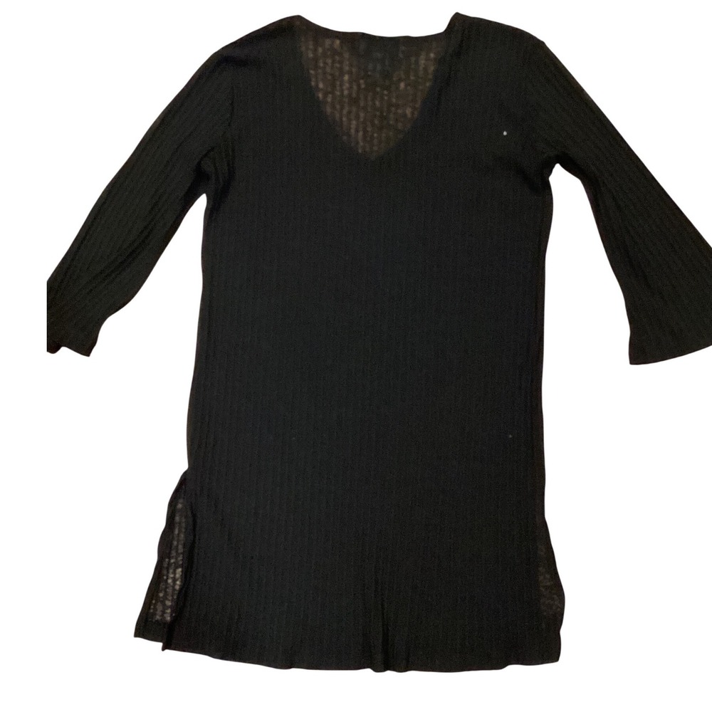 J Valdi Black Ribbed Knit V-Neck Tunic Swim Cover Up Top 3/4 Sleeve Medium - Picture 5 of 5